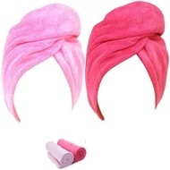 Absorbent Microfiber Hair Towel 2 Pack Pink