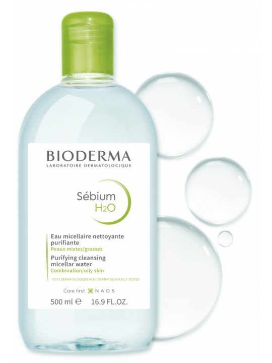 بيوديرما - سيبيوم H2O مزيل مكياج بماء الميسيلار للبشرة المختلطة والدهنية, 500 مل