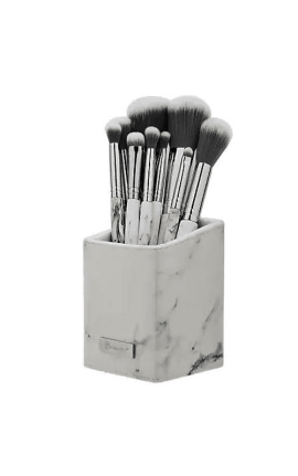 BH Cosmetics White Marble Brush Set With Angled Brush Holder - 9 Pieces