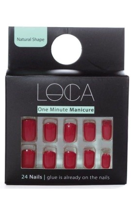 Loca press on nails red natural shape (8)