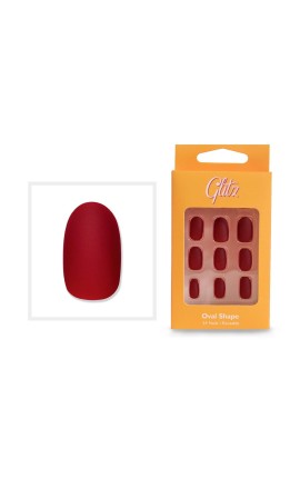 Glitz press on Nails Matte Tango Red Oval shape 5