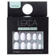 Loca press on nails white matte oval shape (12)